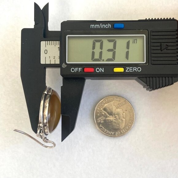 Sterling Silver 925 Large Bezel Set Oval Agate Quartz Dangle Drop Earrings - Picture 16 of 16